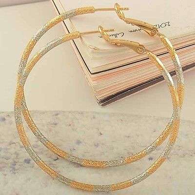9K Gold Filled White-Yellow Tone Womens Hoop Earrings